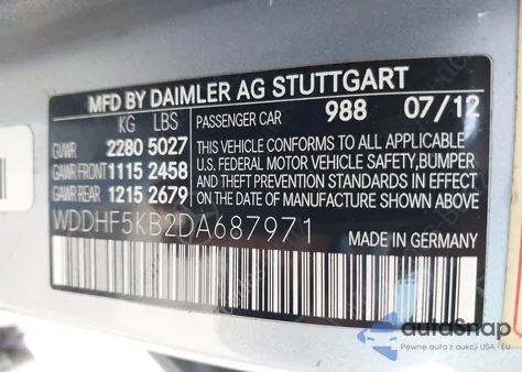 2013 Mercedes-Benz E 350 from USA, damaged, VIN WDDHF5KB2DA687971